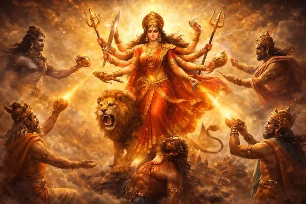 Durga-defeating-Mahishasura