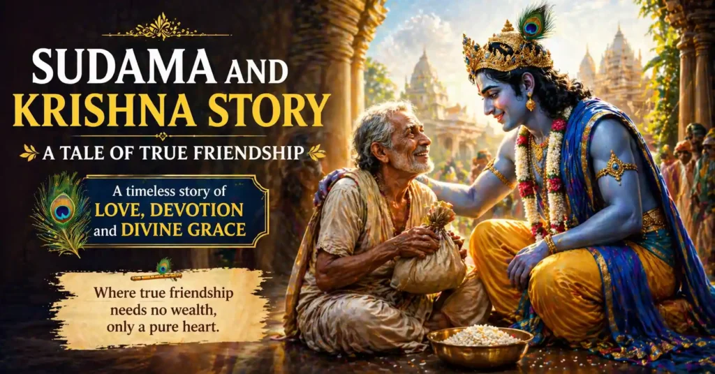 Sudama-and-Krishna-story-showing-Krishna-welcoming-Sudama-in-Dwarka