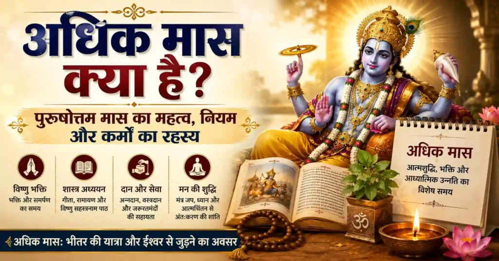 अधिक मास में पूजा, नियम, दान और कर्मों के रहस्य को दर्शाती आध्यात्मिक हिंदी
