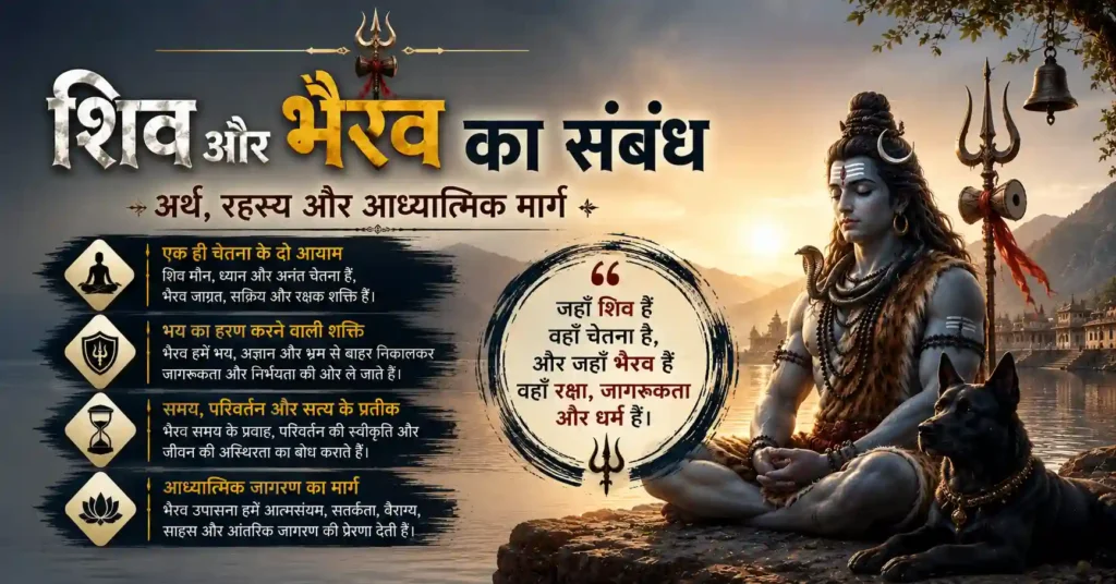 भैरव के निर्भयता, जागरूकता और आध्यात्मिक मार्ग को दर्शाता चित्र