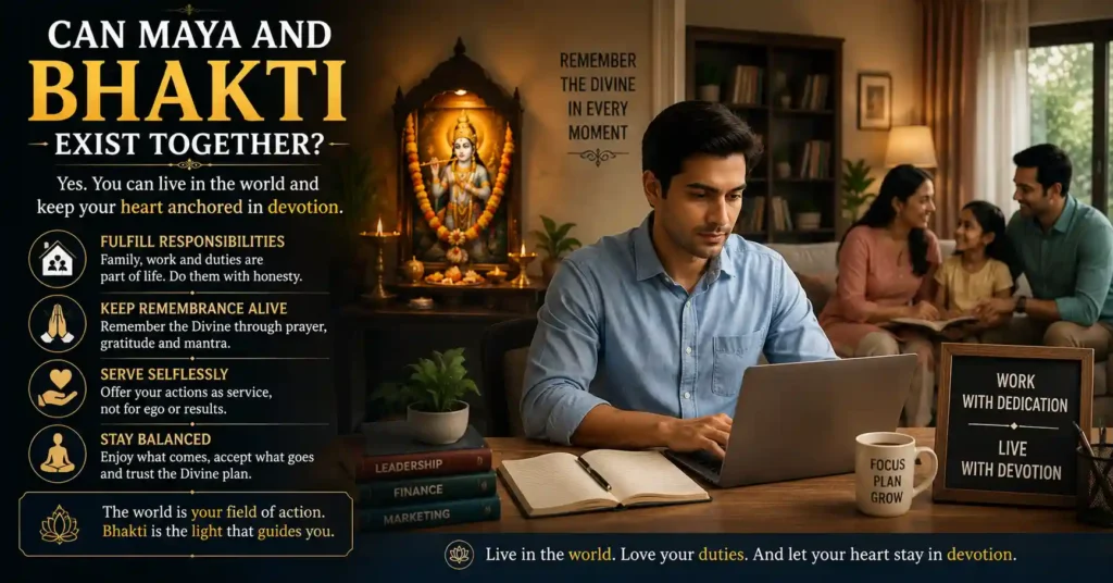 Householder life showing how Maya and Bhakti can exist together through devotion and responsibility