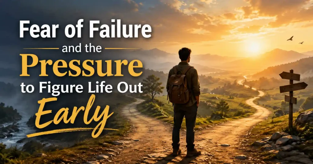 Young adult struggling with anxiety and self-doubt caused by fear of failure and comparison in modern life.