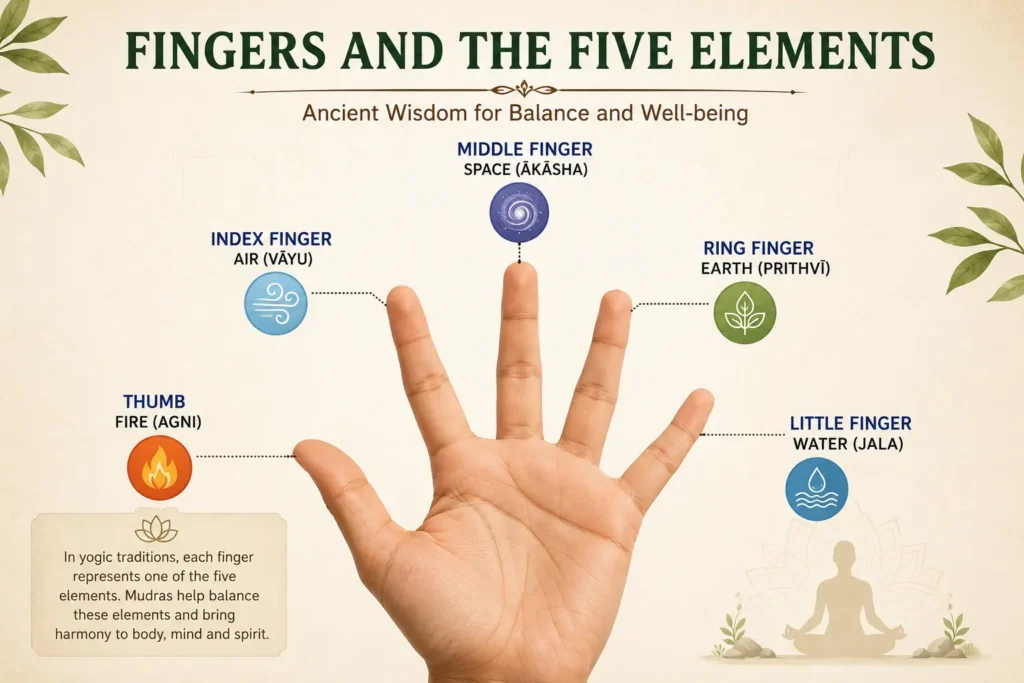 Fingers and the five elements connection in yogic mudra practice