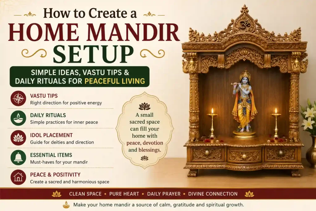 Home mandir setup with Vastu tips, diya, idols and daily prayer rituals