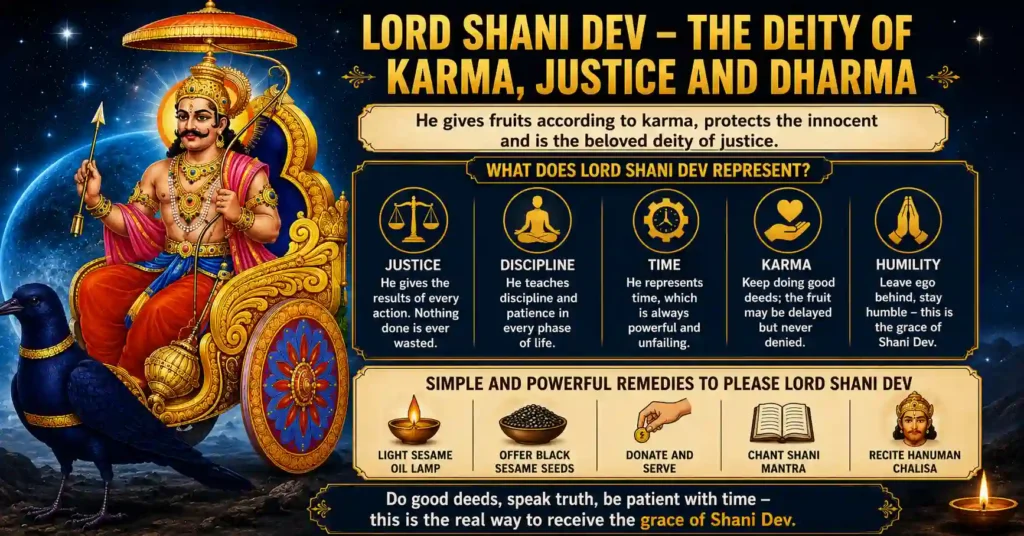 Lord Shani Dev symbolizing karma, justice, discipline and humility