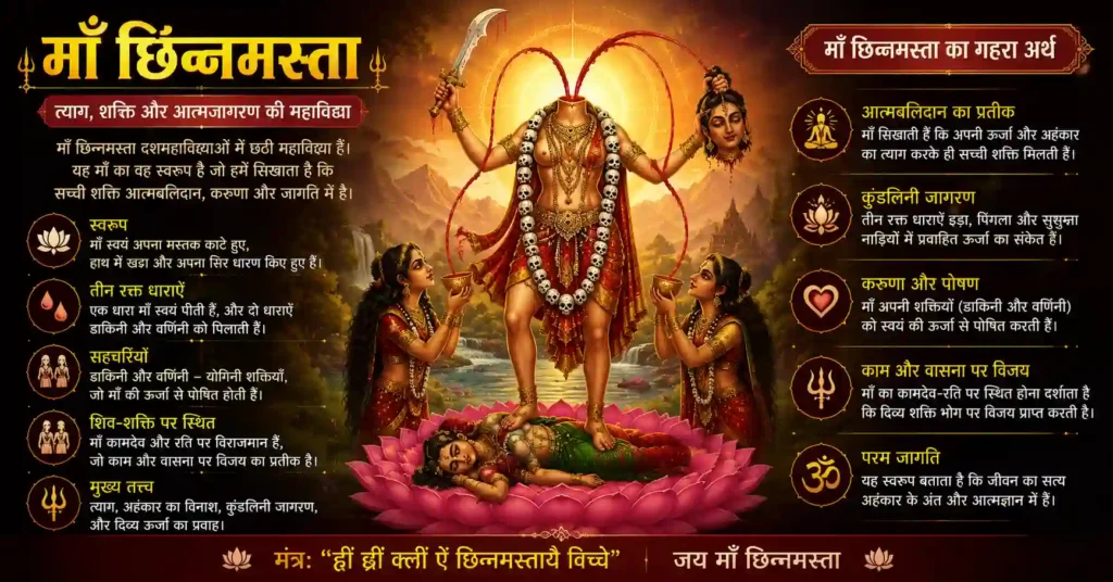 माँ छिन्नमस्ता के स्वरूप और आध्यात्मिक अर्थ का चित्र