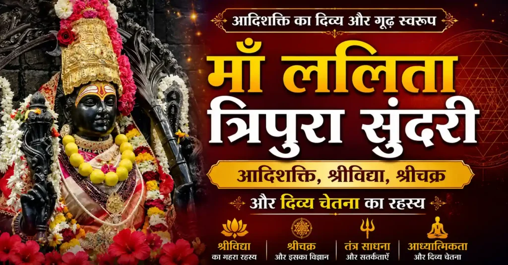 माँ ललिता त्रिपुरा सुंदरी की दिव्य प्रतिमा, श्रीविद्या, श्रीचक्र और आदिशक्ति का आध्यात्मिक स्वरूप