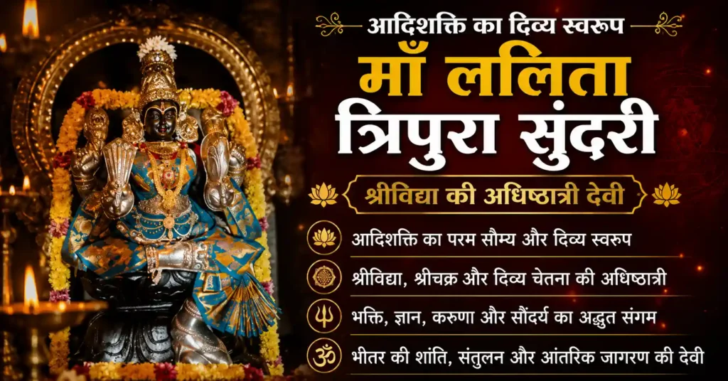 श्रीविद्या की अधिष्ठात्री माँ ललिता त्रिपुरा सुंदरी का शांत और दिव्य स्वरूप