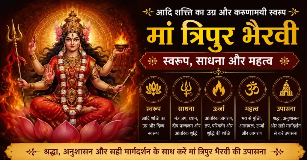 अग्निमय आभा में मां त्रिपुर भैरवी का शक्ति और चेतना जागरण स्वरूप