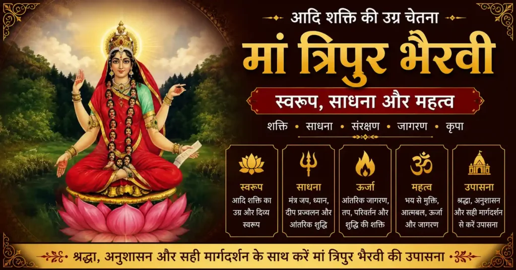 कमल पर विराजमान मां त्रिपुर भैरवी की दिव्य ऊर्जा और साधना स्वरूप