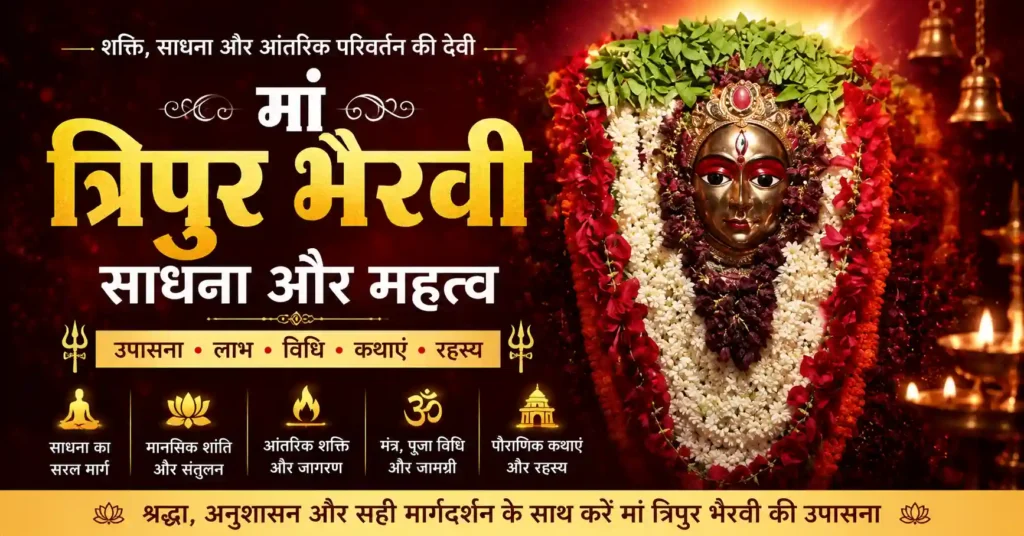 मां त्रिपुर भैरवी की दिव्य प्रतिमा, साधना और आध्यात्मिक महत्व दर्शाती featured image