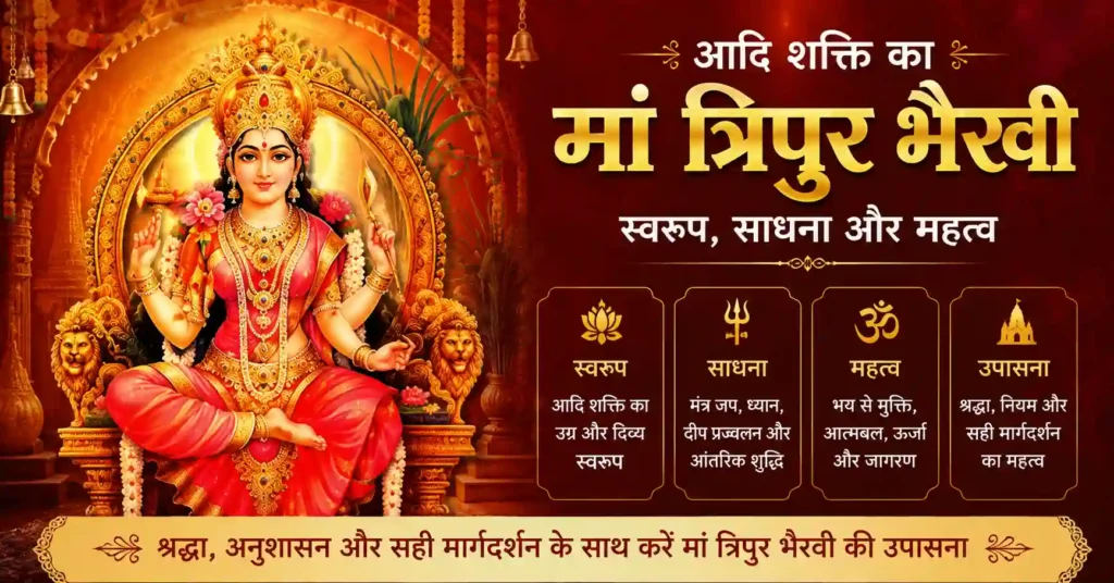 मां त्रिपुर भैरवी का स्वरूप, साधना और आध्यात्मिक महत्व दर्शाती देवी छवि
