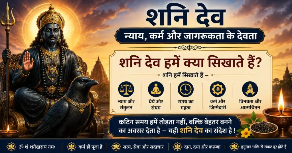 शनि देव न्याय, कर्म, धैर्य और आत्मचिंतन का संदेश देते हुए