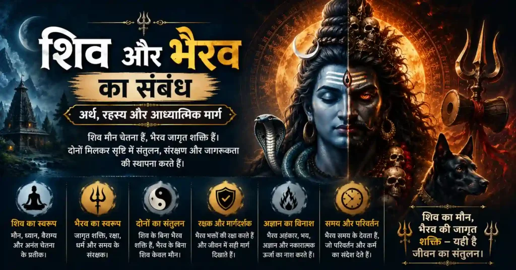 शिव और भैरव के संतुलन, संरक्षण और जागरूकता के आध्यात्मिक अर्थ को दर्शाता चित्र