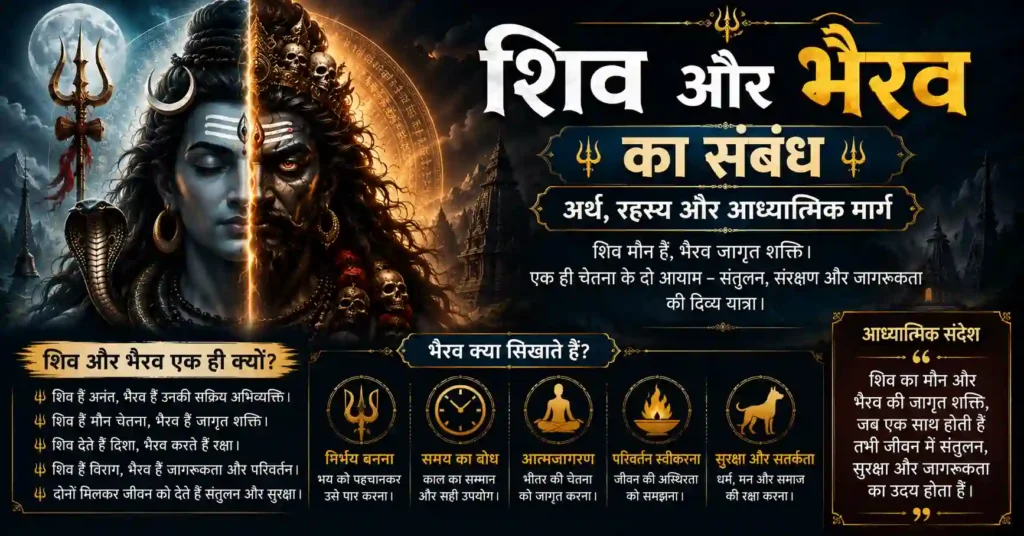 शिव और भैरव की आध्यात्मिक जागृति, समय और परिवर्तन के प्रतीकों वाला चित्र