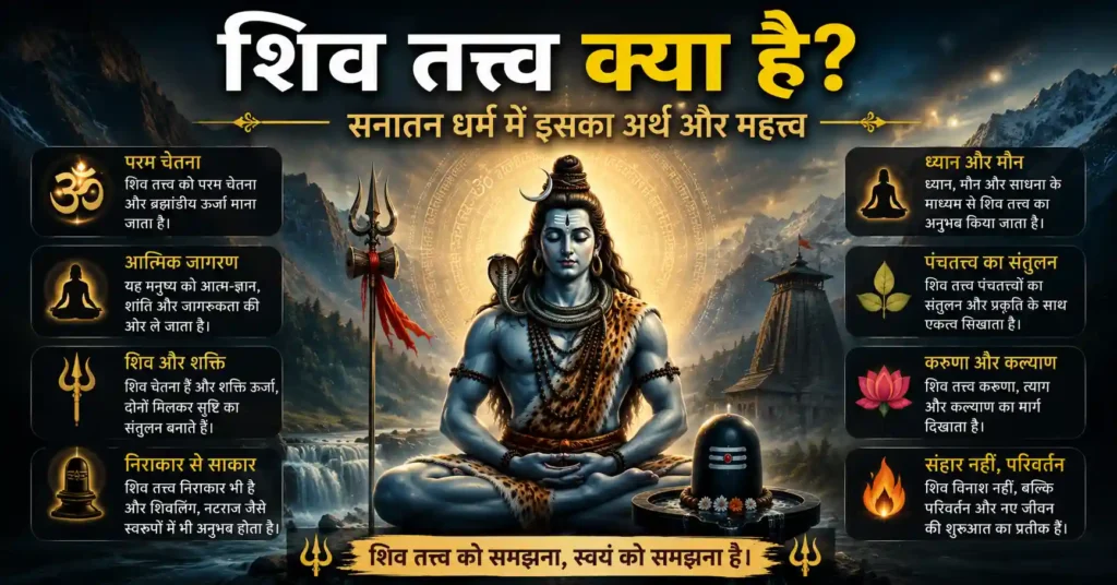 शिव तत्त्व को चेतना, संतुलन और मुक्ति के मार्ग के रूप में दर्शाता आध्यात्मिक चित्र