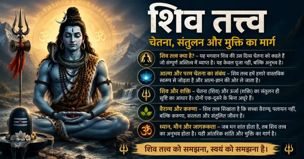 सनातन धर्म में शिव तत्त्व, ध्यान और आत्मिक जागरण का अर्थ दर्शाता चित्र