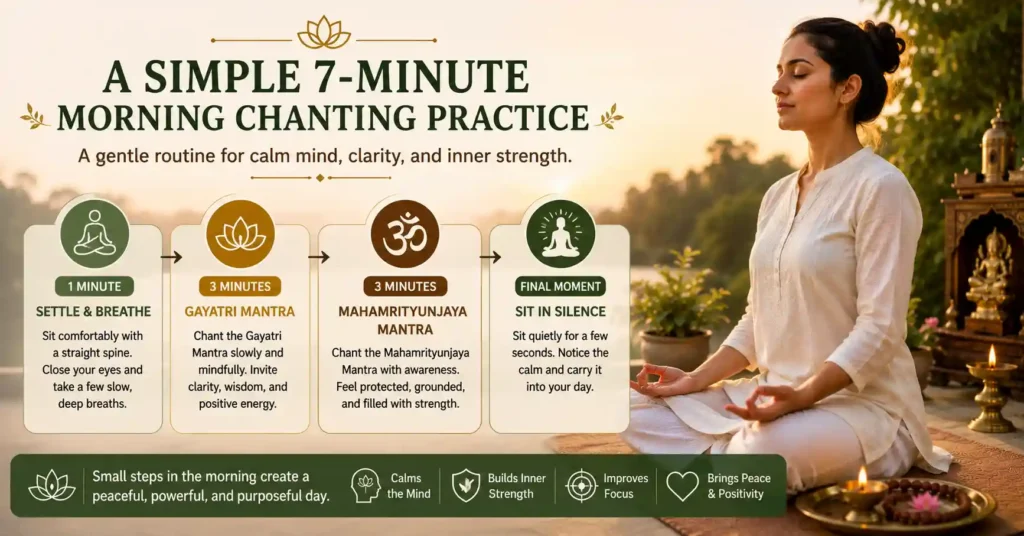Simple 7-minute morning chanting routine using Gayatri and Mahamrityunjaya Mantras
