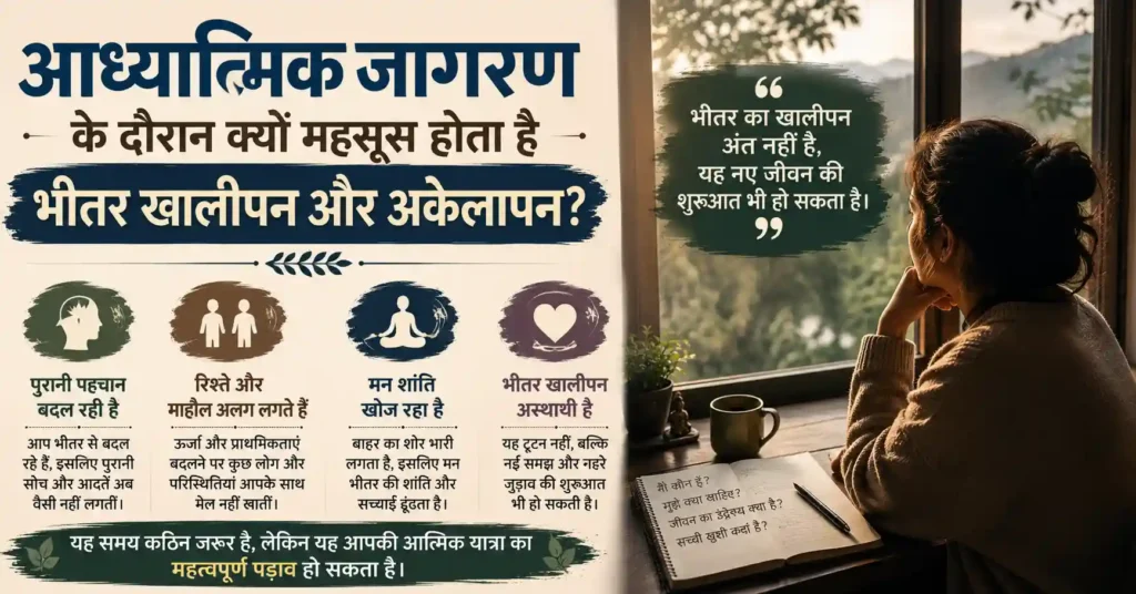 आध्यात्मिक अकेलेपन के दौरान आत्म-समझ, शांति और भावनात्मक संतुलन को दर्शाती इमेज