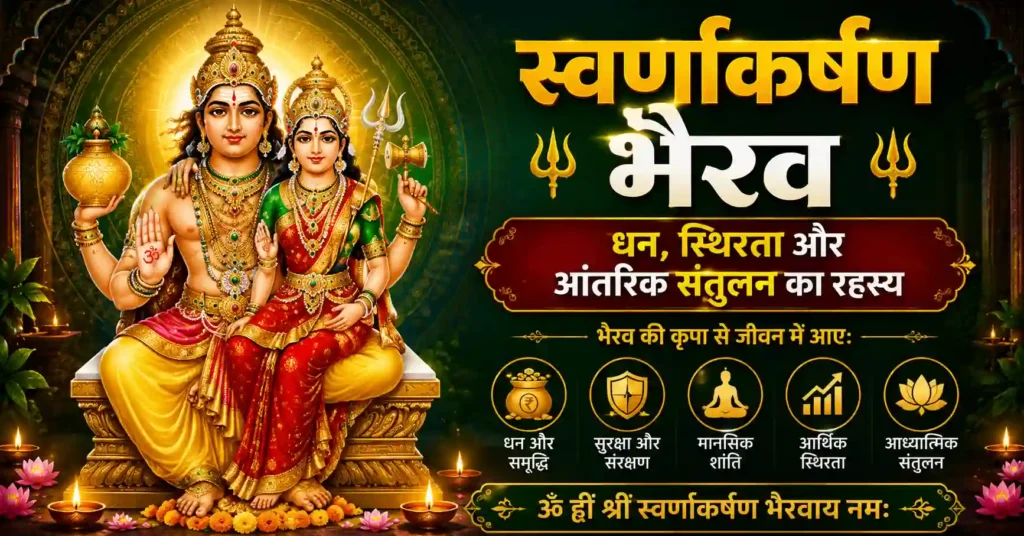 स्वर्णाकर्षण भैरव साधना, मंत्र जप और मानसिक स्थिरता को दर्शाती आध्यात्मिक छवि