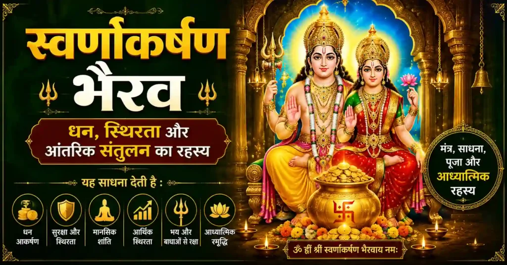 स्वर्णाकर्षण भैरव और माँ बगलामुखी का आध्यात्मिक और तांत्रिक संबंध दर्शाती दिव्य छवि