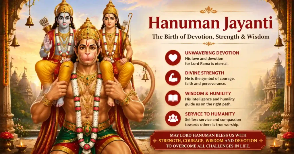 Lord Hanuman carrying Lord Rama and Lakshmana on his shoulders, symbolizing unwavering devotion and selfless service