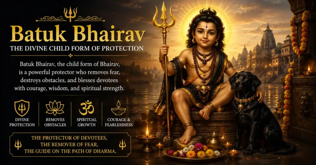 Batuk Bhairav seated beside his sacred companion, representing divine protection, courage, and guidance for devotees