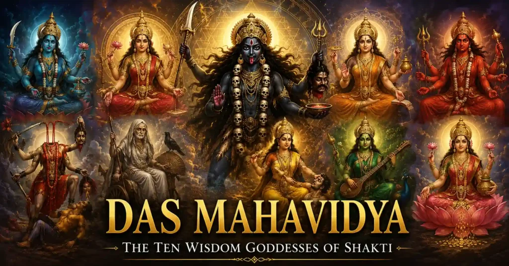 Das Mahavidya showing the ten wisdom goddesses of Shakti in a divine cosmic composition