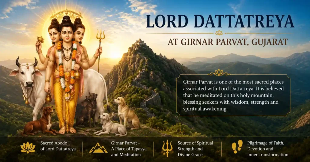 Girnar Parvat in Gujarat, a sacred pilgrimage site associated with Bhagwan Dattatreya's meditation and spiritual presence.