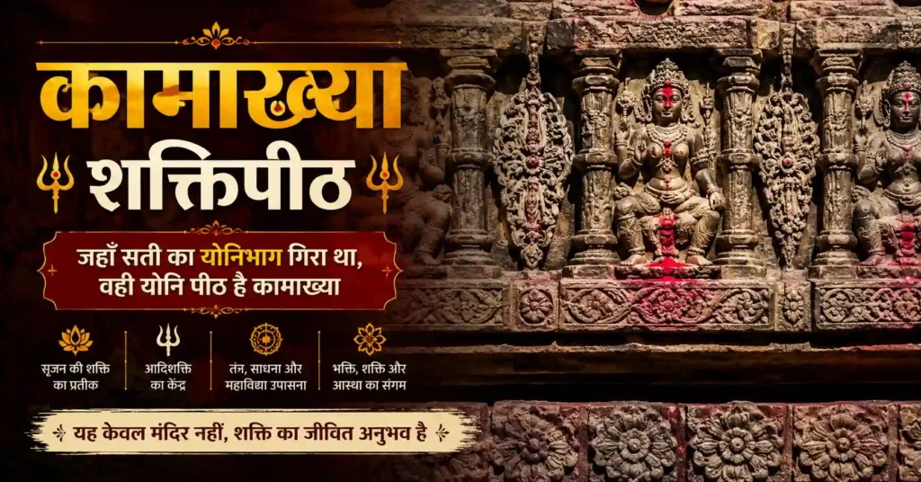 कामाख्या शक्तिपीठ की प्राचीन शिल्पकला और योनि पीठ परंपरा को दर्शाता चित्र