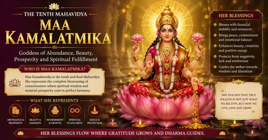 Maa Kamalatmika representing balanced prosperity, gratitude, ethical abundance, and spiritual fulfillment in daily life