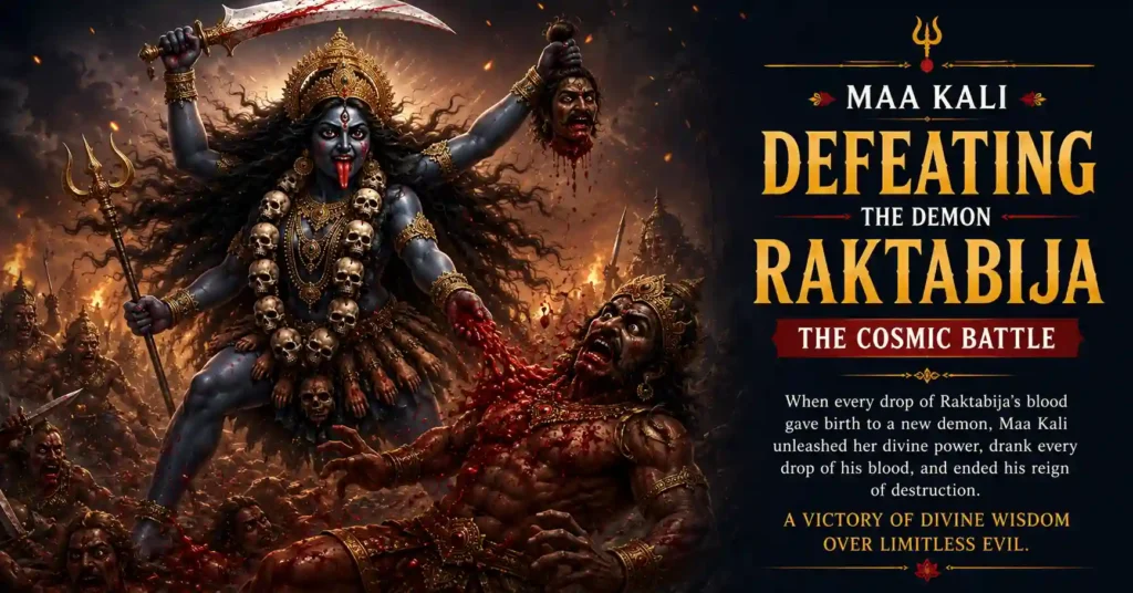 Maa Kali defeating the demon Raktabija during the cosmic battle