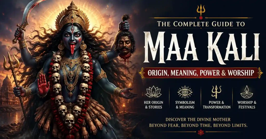 Maa Kali standing in her divine form symbolizing power and transformation