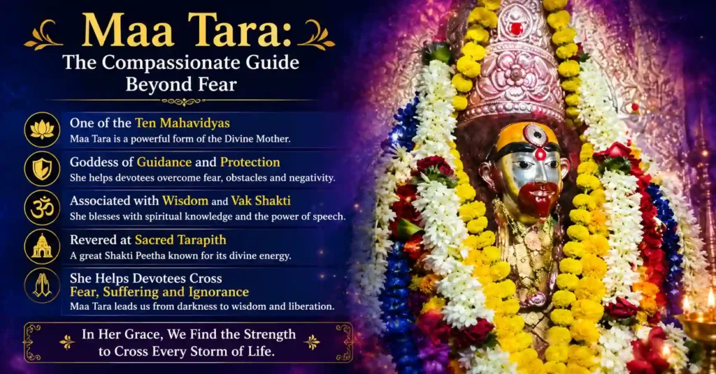 Maa Tara as the goddess of wisdom, mantra, Vak Shakti, and spiritual awakening in Shakta traditions.