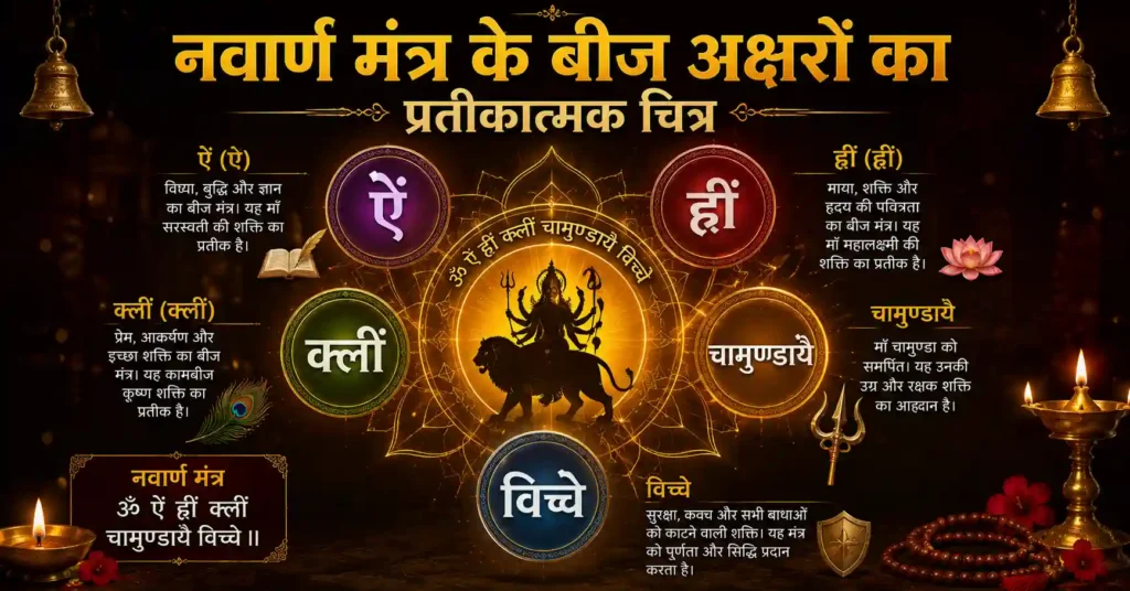 नवार्ण मंत्र के बीज अक्षरों का प्रतीकात्मक चित्र