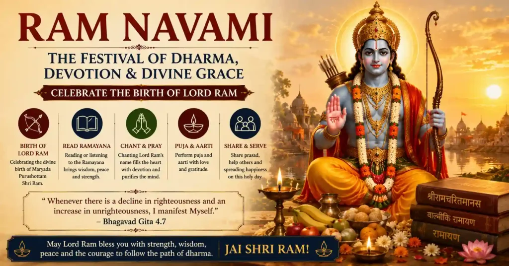 Lord Ram blessing devotees with message of dharma, devotion, compassion and righteous living on Ram Navami