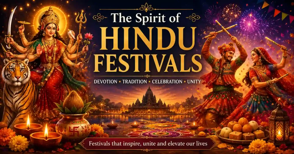 The spirit of Hindu festivals representing devotion, celebration, unity, and spiritual traditions