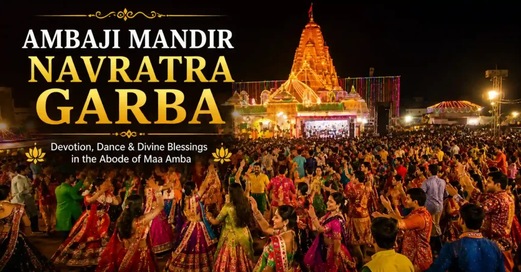 Devotees performing traditional Garba during Navratri celebrations at Ambaji Temple Gujarat in honour of Maa Amba.