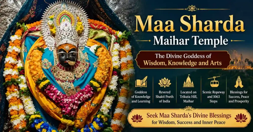 Devotees offering prayers before the sacred idol of Maa Sharda at the famous Maihar Shakti Peeth.