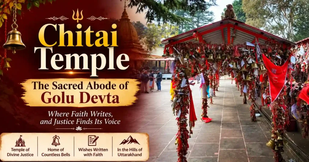 Chitai Temple in Almora, Uttarakhand, famous for its thousands of bells and letters offered to Goludevta.
