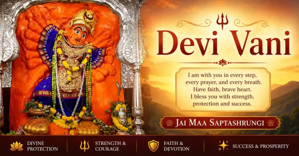 Devotional message (Devi Vani) inspired by Maa Saptashrungi, symbolising faith, courage, protection, and divine blessings.