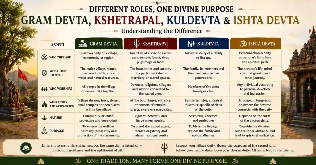 Comparison of Gram Devta, Kshetrapal, Kuldevta and Ishta Devta in Sanatan Dharma