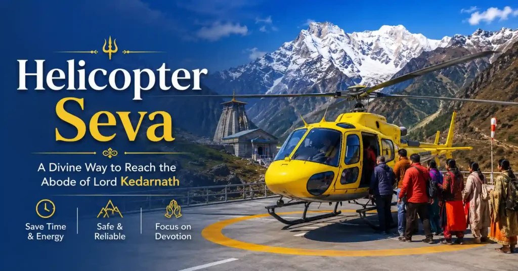 Pilgrims boarding a helicopter for Kedarnath Helicopter Seva during the Char Dham pilgrimage in Uttarakhand.