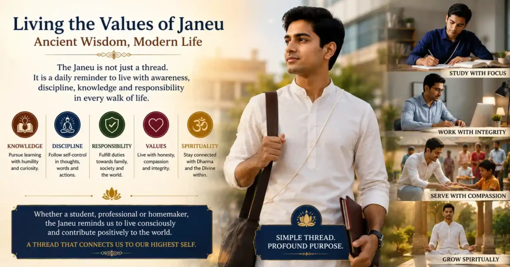 A modern Hindu student and professional living the values of the Yajnopavita through knowledge, discipline, responsibility, and righteous living.