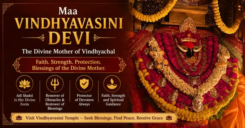 Beautifully decorated idol of Maa Vindhyavasini symbolising faith, protection, and divine blessings