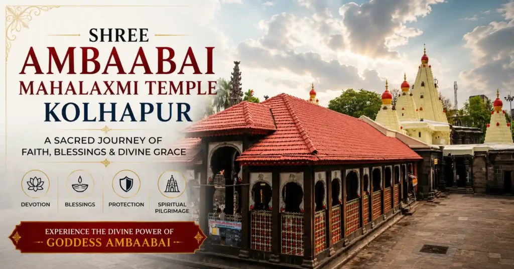 Exterior view of the historic Mahalaxmi Temple Kolhapur, a renowned pilgrimage destination in Maharashtra