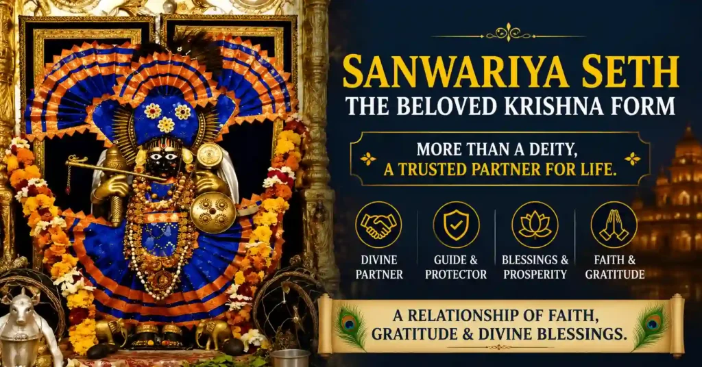 Beautiful idol of Sanwariya Seth, the revered Krishna form worshipped at Mandfiya Temple