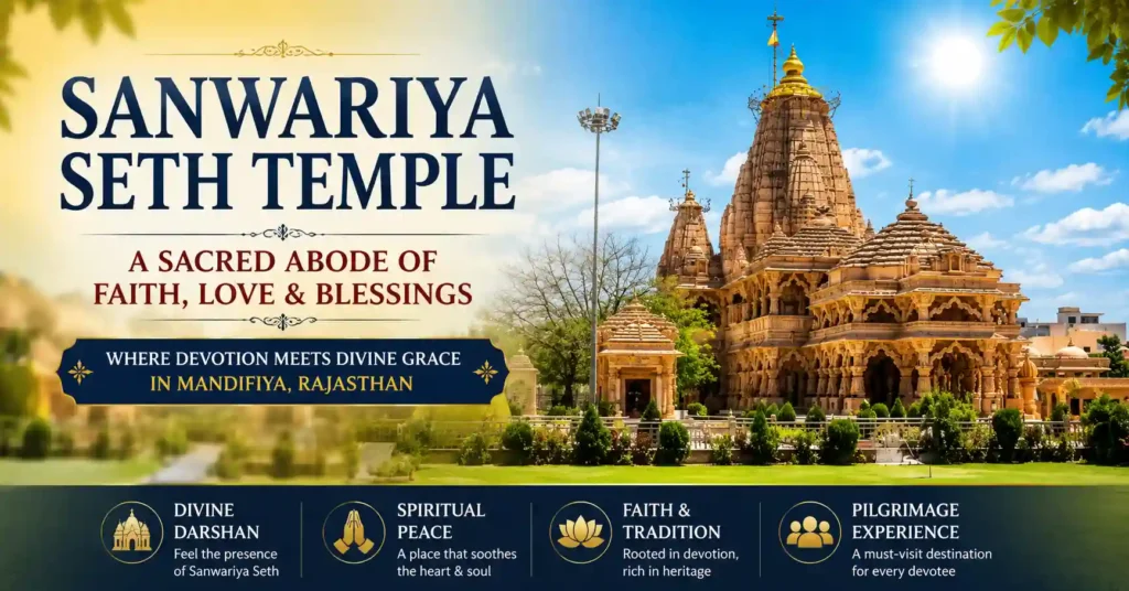 Exterior view of Sanwariya Seth Temple in Mandfiya, one of Rajasthan's most revered Krishna pilgrimage sites
