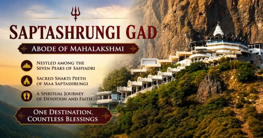 Saptashrungi Gad, the sacred hill shrine of Maa Saptashrungi Temple surrounded by the seven peaks of the Sahyadri Hills.