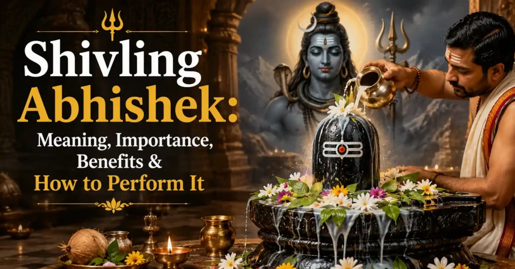 Shivling Abhishek with water, milk and Bilva leaves being offered to Lord Shiva